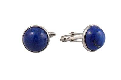 Lot 378 - A PAIR OF WHITE GOLD 18CT LAPIS LAZULI CUFF...