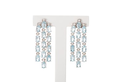 Lot 174 - A PAIR OF AQUAMARINE AND DIAMOND DROP EARRINGS,...