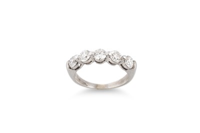 Lot 369 - A DIAMOND FIVE STONE RING, the brilliant cut...