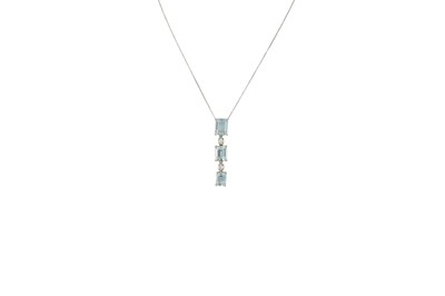 Lot 387 - AN AQUAMARINE AND DIAMOND PENDANT, comprising...