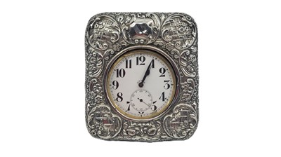 Lot 592 - A SILVER CASED DESK CLOCK, Hallmark Birmingham...