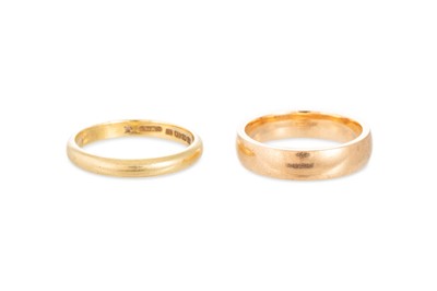 Lot 279 - TWO 18CT GOLD WEDDING BANDS,  12 g.