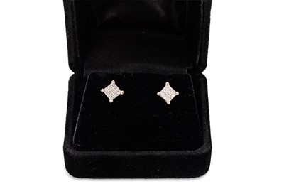Lot 283 - A PAIR OF DIAMOND CLUSTER EARRINGS, mounted in...