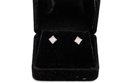 Lot 284 - A PAIR OF DIAMOND CLUSTER EARRINGS, mounted in...