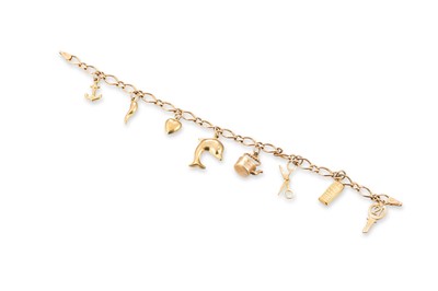 Lot 33 - A MODERN 9CT YELLOW GOLD CHARM BRACELET,...