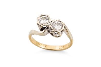 Lot 173 - A TWO STONE DIAMOND RING, the round diamonds...