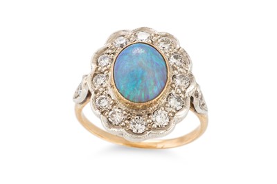Lot 407 - A VINTAGE OPAL AND DIAMOND CLUSTER RING,...