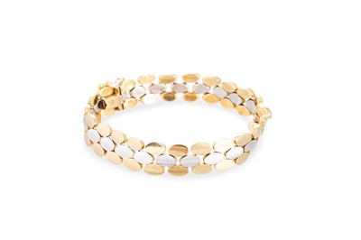 Lot 370 - AN 18CT TRIPLE ROW GOLD BRACELET, of two...
