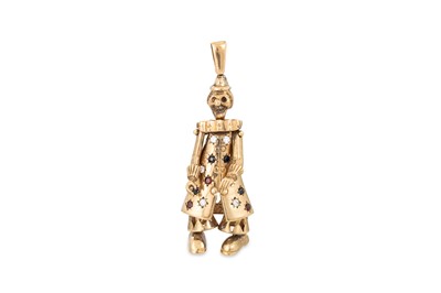 Lot 389 - A LARGE 9CT GOLD GEM SET CLOWN PENDANT, ca 3"...