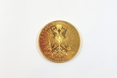 Lot 502 - A 1915 AUSTRIAN 100 CORONA GOLD COIN, 0.900...