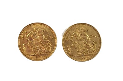 Lot 486 - TWO FULL GOLD SOVEREIGN ENGLISH COINS, Edward...