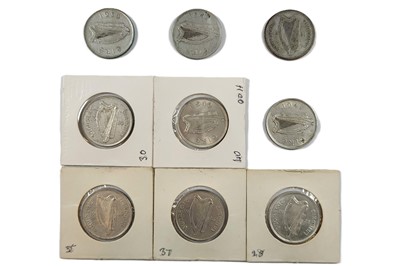 Lot 496 - A GROUP OF FIVE IRISH FLORIN SILVER COINS,...