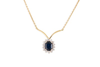 Lot 342 - A SAPPHIRE AND DIAMOND PENDANT, of cluster...