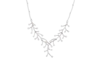 Lot 359 - A 9CT WHITE GOLD STONE SET NECKLACE, white...