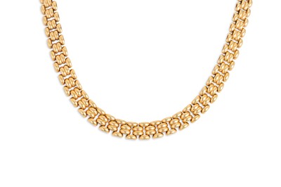 Lot 360 - A 9CT YELLOW GOLD BRICK LINK NECKLACE, 26.8 g.