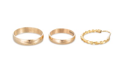 Lot 368 - TWO 9CT GOLD BAND RINGS, together with one...