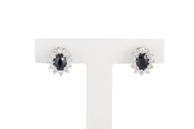 Lot 51 - A PAIR OF SAPPHIRE AND DIAMOND CLUSTER...