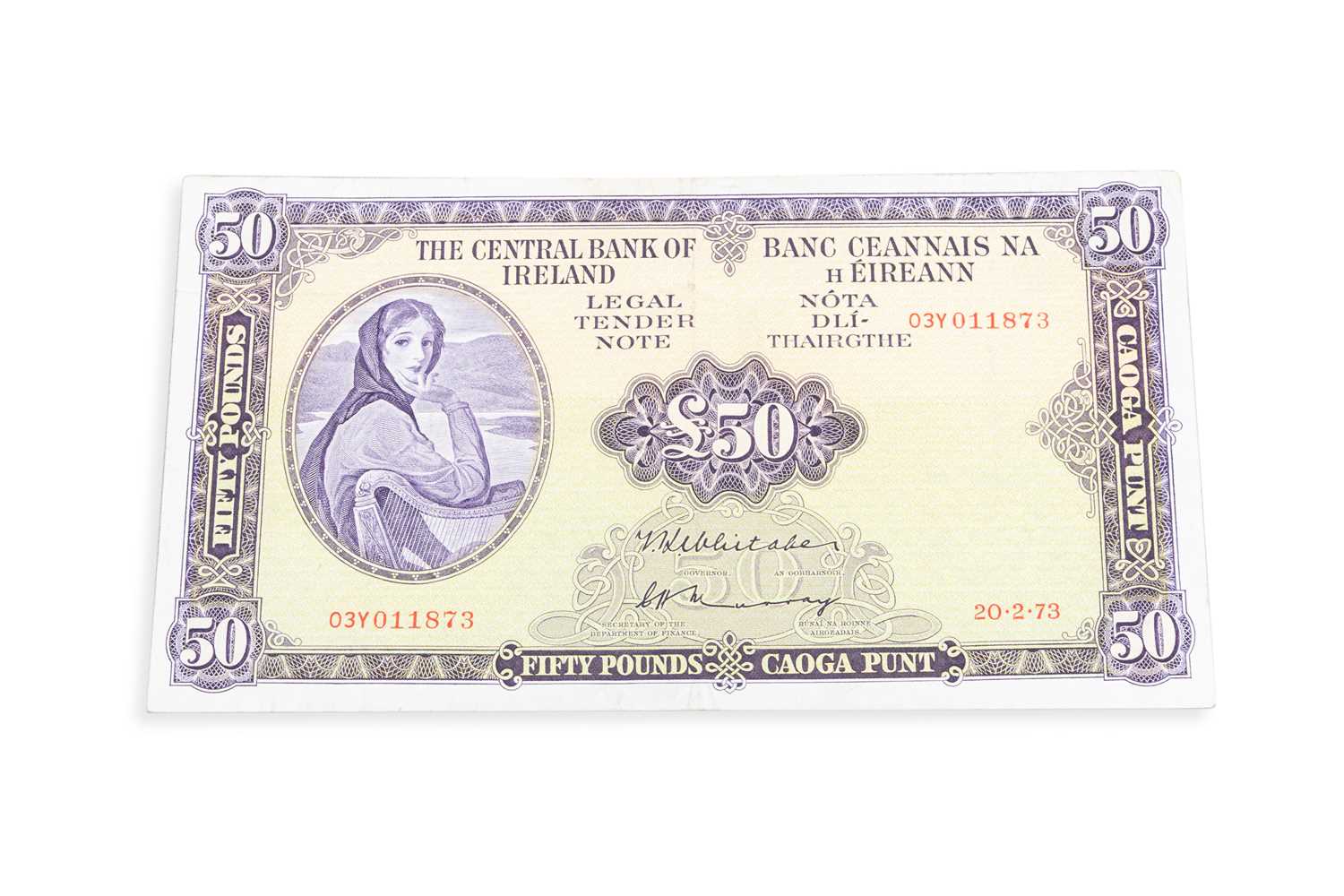 Lot 513 - A LADY LAVERY £50 IRISH BANKNOTE 20.02.73, GVF