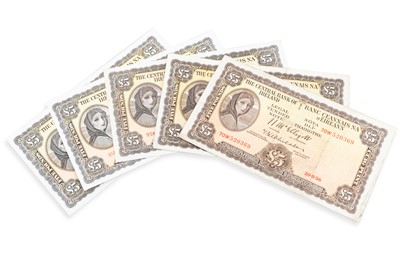 Lot 516 - FIVE X £5 LADY LAVERY IRISH BANKNOTES, 2 x...