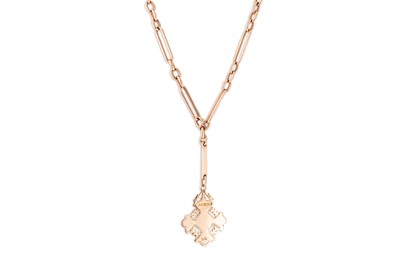 Lot 5 - AN ANTIQUE 9CT ROSE GOLD TROMBONE LINK ALBERT...