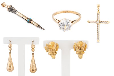 Lot 259 - A GOLD CROSS, set with cubic zirconia,...