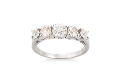 Lot 296 - A DIAMOND FIVE STONE RING, the old cut...