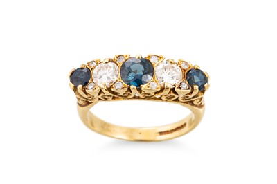 Lot 374 - A FIVE STONE DIAMOND AND SAPPHIRE RING,...