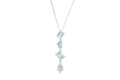 Lot 265 - AN AQUAMARINE AND DIAMOND DROP PENDANT, the...