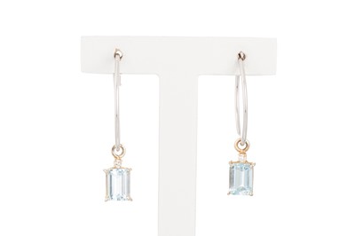 Lot 268 - A PAIR OF AQUAMARINE EARRINGS, the rectangular...