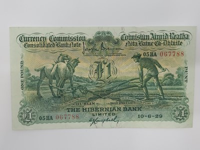 Lot 467 - A £1 PLOUGHMAN HIBERNIAN BANK IRISH BANKNOTE,...