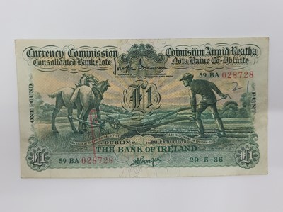Lot 469 - A £1 PLOUGHMAN BANK OF IRELAND IRISH BANKNOTE,...