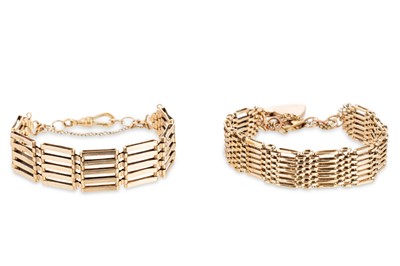 Lot 192 - TWO 9CT GOLD GATE LINK BRACELETS, one with...