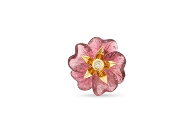 Lot 354 - A CARVED PINK TOURMALINE FLOWER PENDANT, with...
