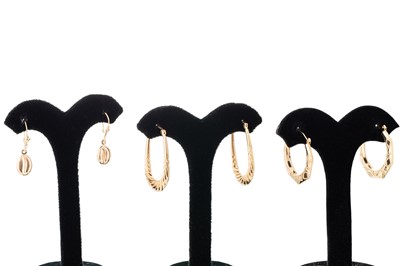 Lot 118 - TWO PAIRS OF 9CT GOLD HOOP EARRINGS, together...