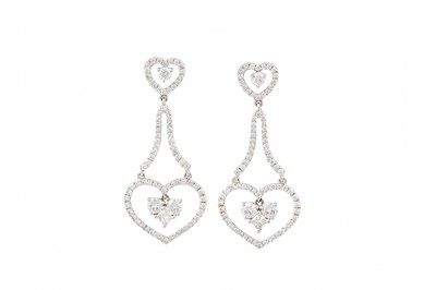 Lot 267 - A PAIR OF DIAMOND DROP CLUSTER EARRINGS,...