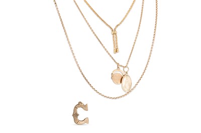 Lot 210 - THREE 9CT GOLD NECK CHAINS, with three gold...