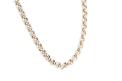 Lot 127 - A 9CT YELLOW & WHITE GOLD CHAIN, belcher link,...