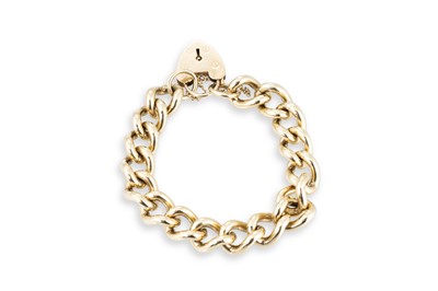 Lot 164 - A 9CT GOLD HEAVY CURB LINK BRACELET, padlock...