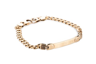 Lot 376 - A 9CT YELLOW GOLD CURB LINK ID BRACELET, with...