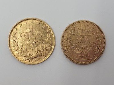 Lot 461 - TWO X GOLD COINS, 1909 Turkey VF 6.4 g. &...
