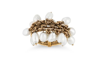 Lot 113 - A PEARL DRESS RING, mounted in gold, XRF...