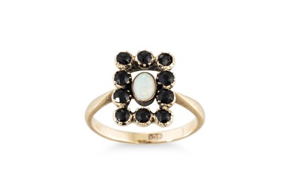 Lot 50 - A VINTAGE 9CT GOLD OPAL & SAPPHIRE DRESS RING,...