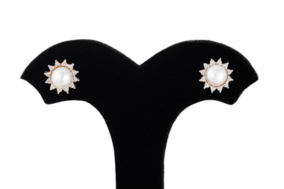 Lot 11 - A PAIR OF PEARL AND DIAMOND SET STUD EARRINGS,...