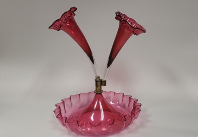 Lot 238 - A TWO BRANCH RUBY GLASS EPERGNE