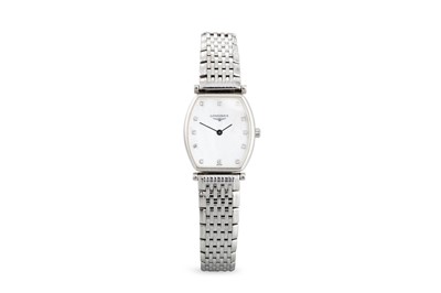 Lot 402 - A LADY'S LONGINES MOTHER-OF-PEARL DIAMOND FACE...