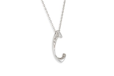Lot 143 - AN 18CT WHITE GOLD DIAMOND SET PENDANT, wish...