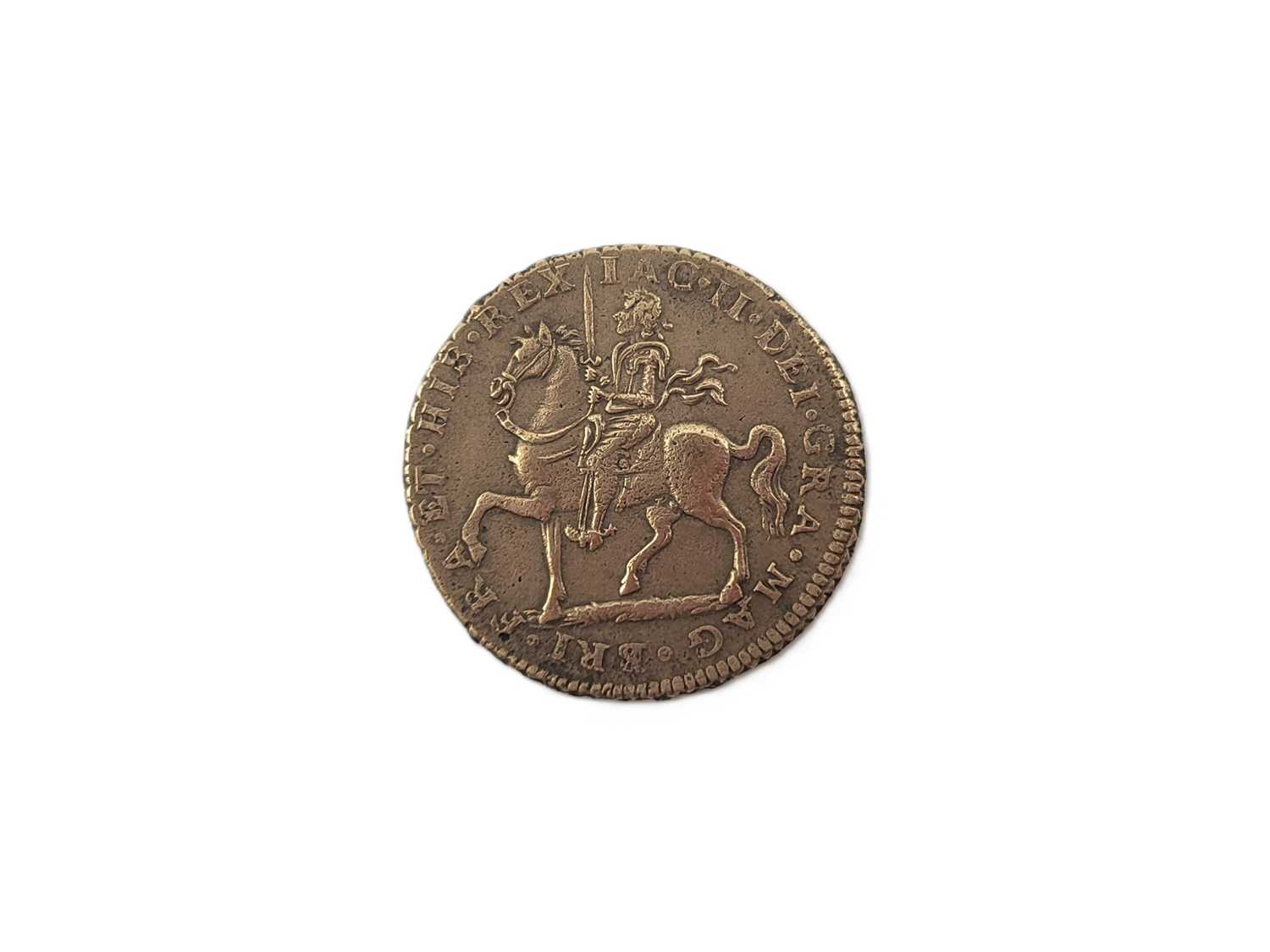 Lot 424 - A 1691 IRISH JAMES II TRIVMPHO COPPER CROWN VF,...