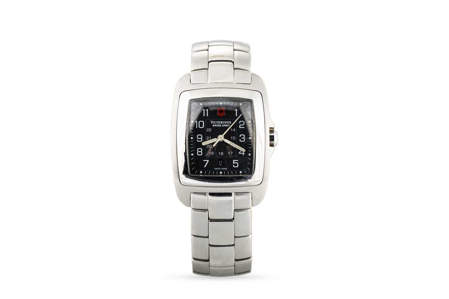 Lot 465 - A VICTORINOX WRISTWATCH, black dial, Arabic...