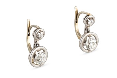 Lot 177 - A PAIR OF ANTIQUE DIAMOND DROP EARRINGS, the...