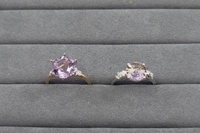 Lot 48 - AN AMETHYST SET RING, together with an...